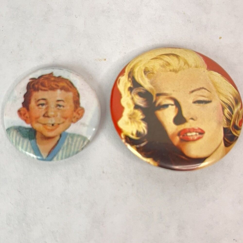 Vintage Marilyn Monroe & Alfred E Neuman Pinback Button Pin Lot Retro Pop Art